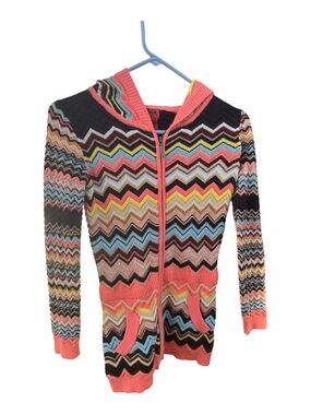 Missoni  Multicolor Chevron Zip Hoodie Jacket - coral  Accent trim